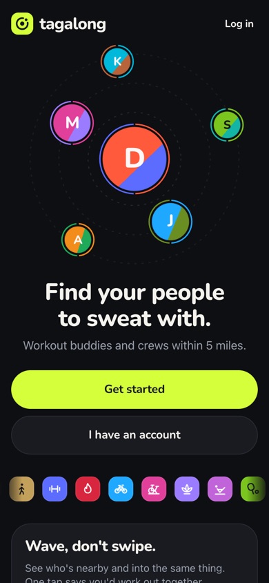 Tagalong mobile web app home screen